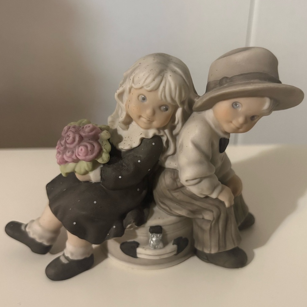 Charming Figurine of Boy and Girl with Flowers